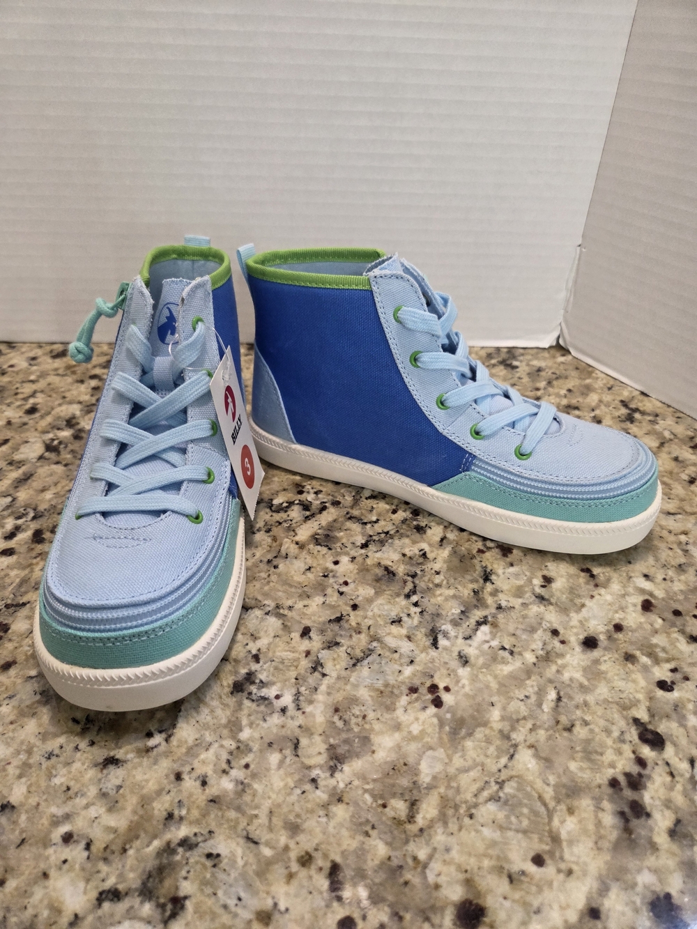 Billy Footwear Shoes Kids Haring High Top Zipper Lace Sneakers Blue Lime Size 3